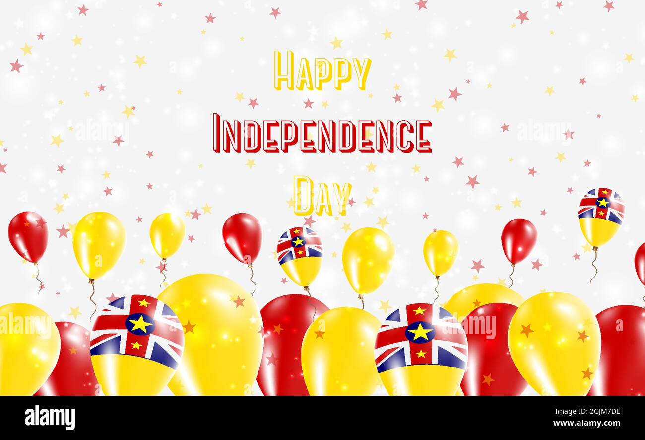 Niue Independence Day Patriotisches Design. Luftballons in Niuean National Farben. Happy Independence Day Vektor-Grußkarte. Stock Vektor