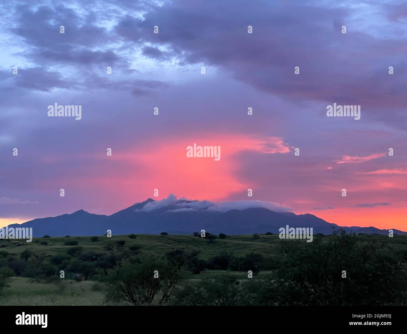 Sonnenuntergang über den Santa Rita Bergen, Arizona Stockfoto