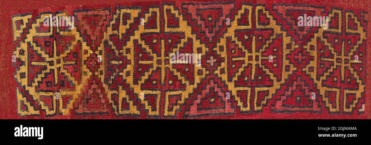 Detail aus präkolumbianischer Baumwolle und Wolle. Geometrisches Design. Ca 900-1400CE. PERU Stockfoto