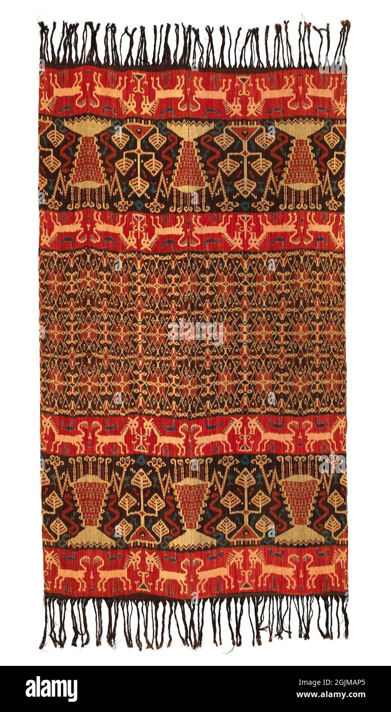 Hinggi Textil-Schultertuch. Warp ikat dekoriert, Sumba, Indonesien Stockfoto