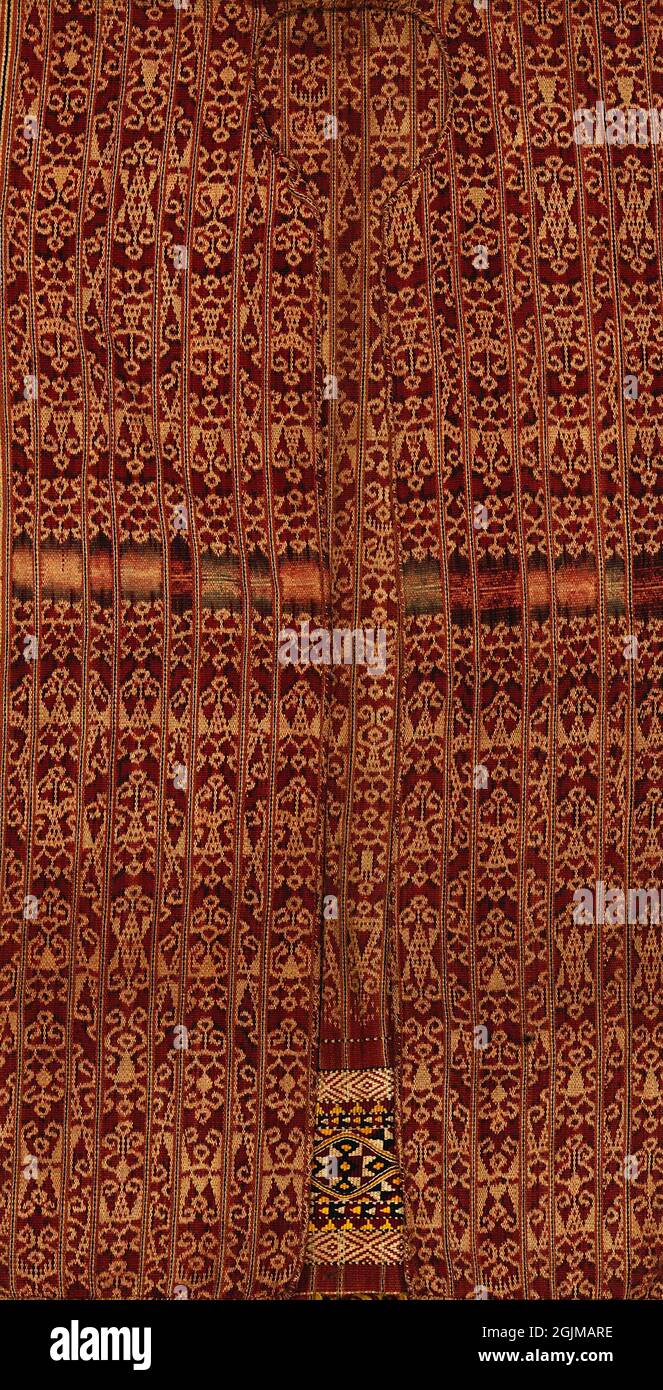 Detail einer wWarp ikat dekorierten IBAN Jacke von Borneo. Die IBAN lebt sowohl in Sarawak, Malaysia, als auch in Kalimantan, Indonesien. Stockfoto