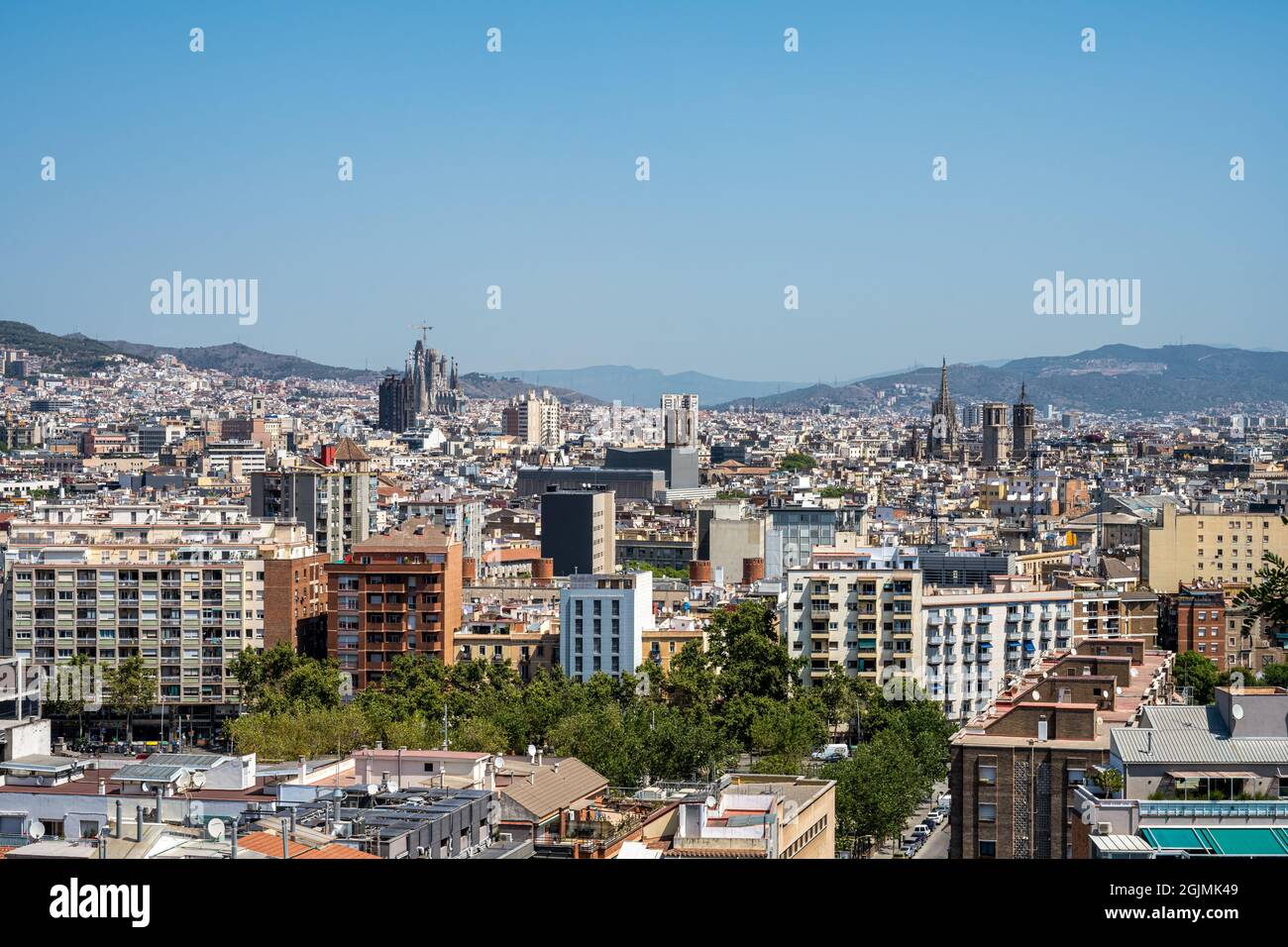 Blick über Barcelona in Spanien vom Berg Montjuic Stockfoto