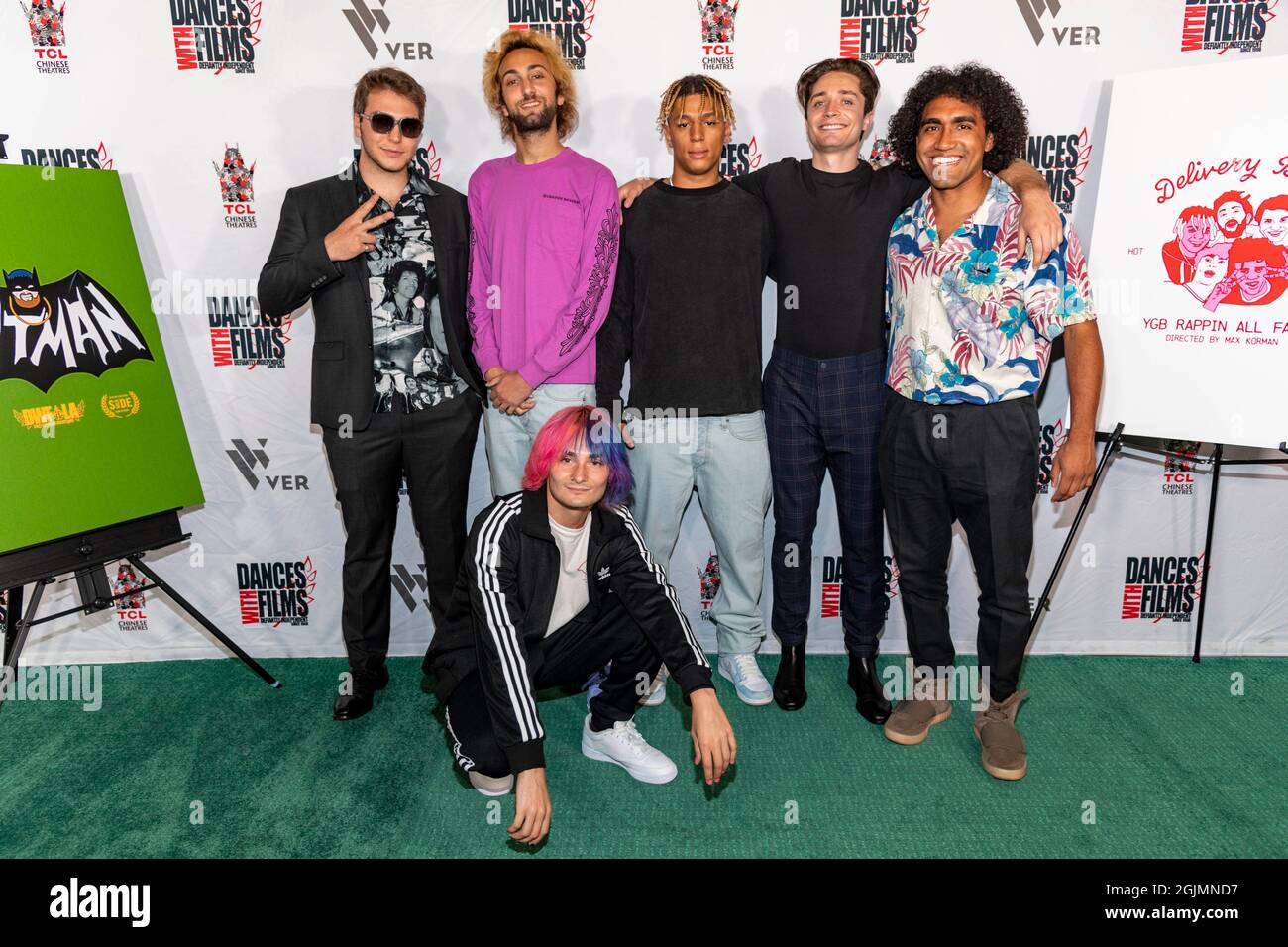 Los Angeles, USA. September 2021. Die Gruppe „Delivery Boys“ nimmt am 10. September 2021 an 24. Jährlichen Dances with Films Festival Music Videos Premiere von „Batman“ und „YGB Rappin“ All Fast“ von Max Corman im TCL Chinese Theatre, Los Angeles, CA Credit: Eugene Powers/Alamy Live News Stockfoto