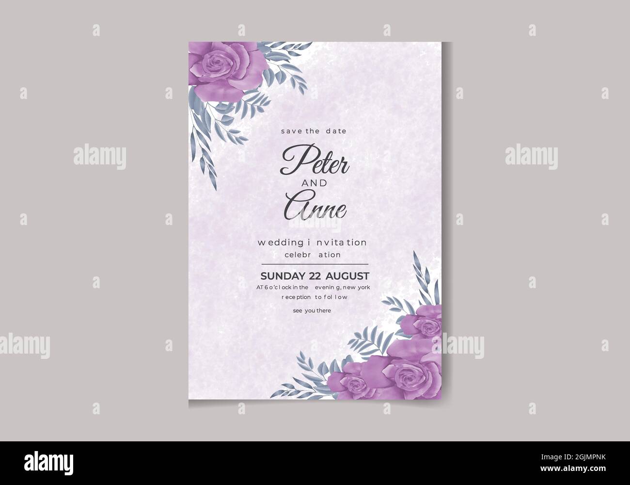 Schöne digitale handbemalte weibliche Aquarell Premium Blumen und Blätter Hochzeit Einladungskarte Stock Vektor