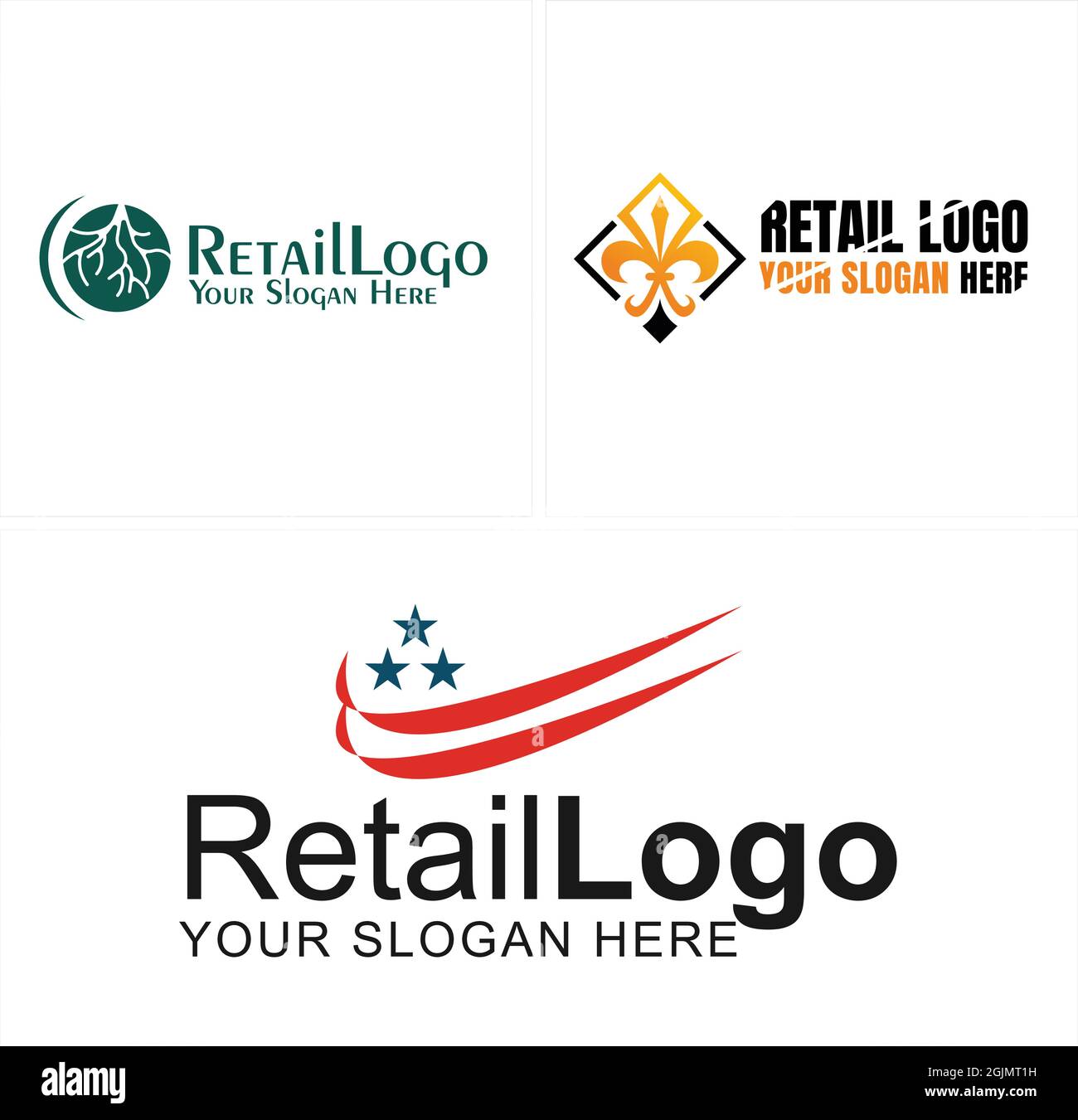 Retail root Gallicism und Zeckenstern Symbol-Logo-Design Stock Vektor