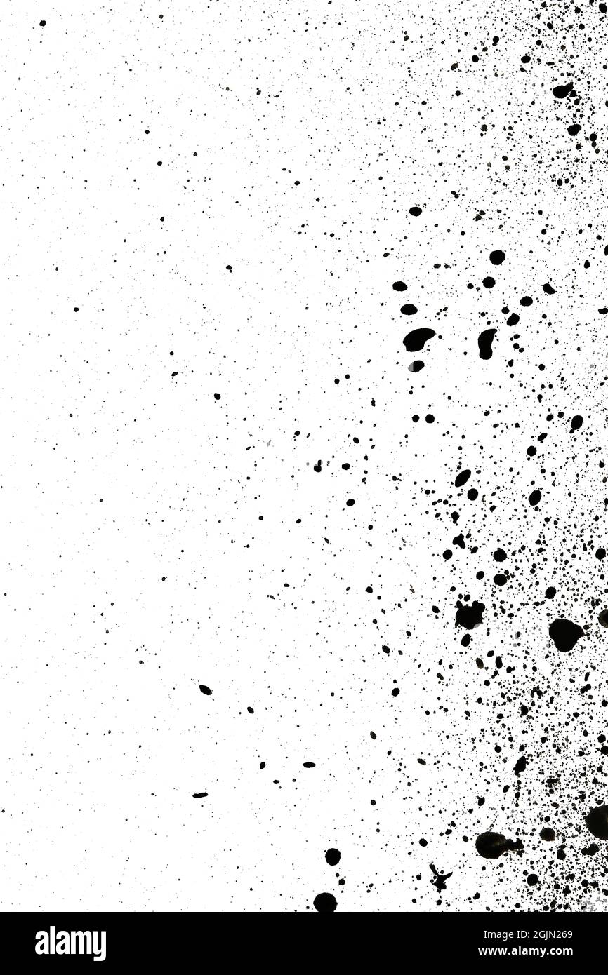 Tintenspritzer-Muster, Schwarzer Aquarell-Splatter-Hintergrund. Stockfoto