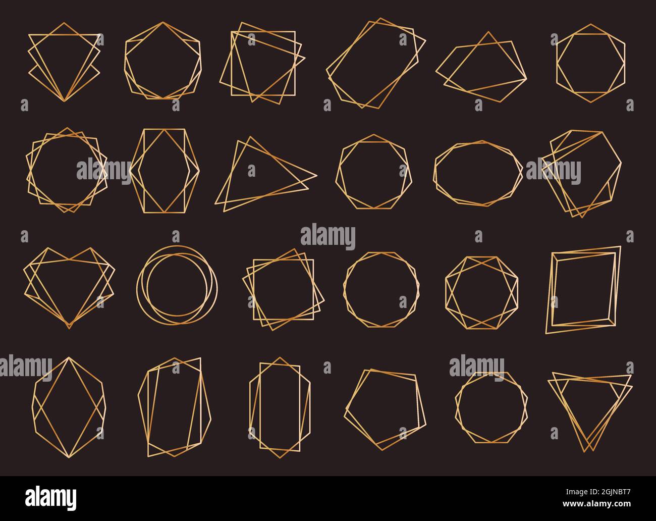 Geometrische Goldrahmen, Diamanten Formen polygonale Kristalle. Retro  goldene Ränder, elegante Polygonlinien für Hochzeit Einladungskarten  Vektor-Set. Luxuriöse Dekoration mit glänzenden Chic-Elementen  Stock-Vektorgrafik - Alamy