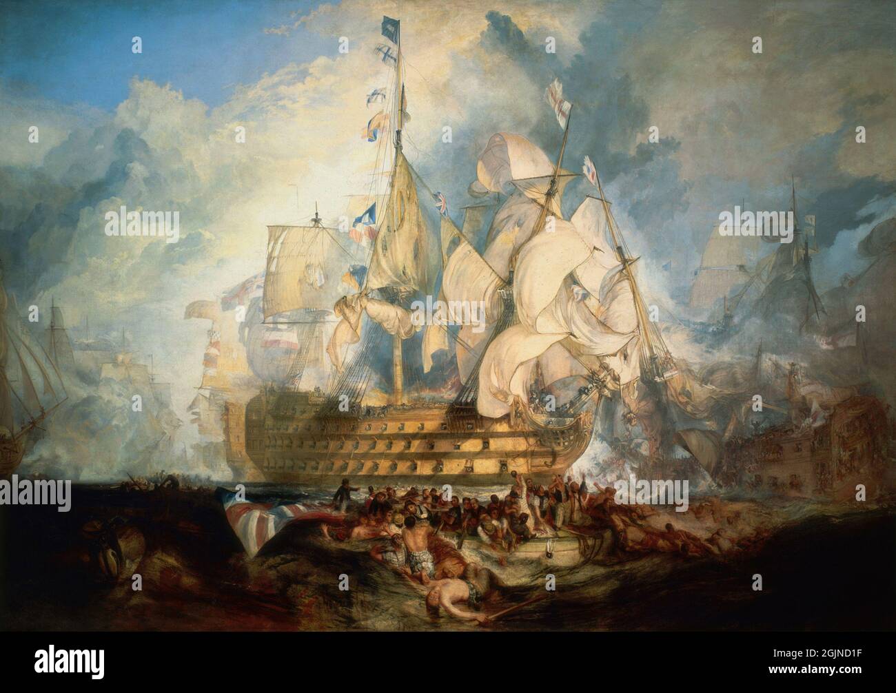 Szenen aus der Schlacht von Trafalgar, in der die französische Marine zerstört wurde. Gemälde von JMW Turner. Stockfoto