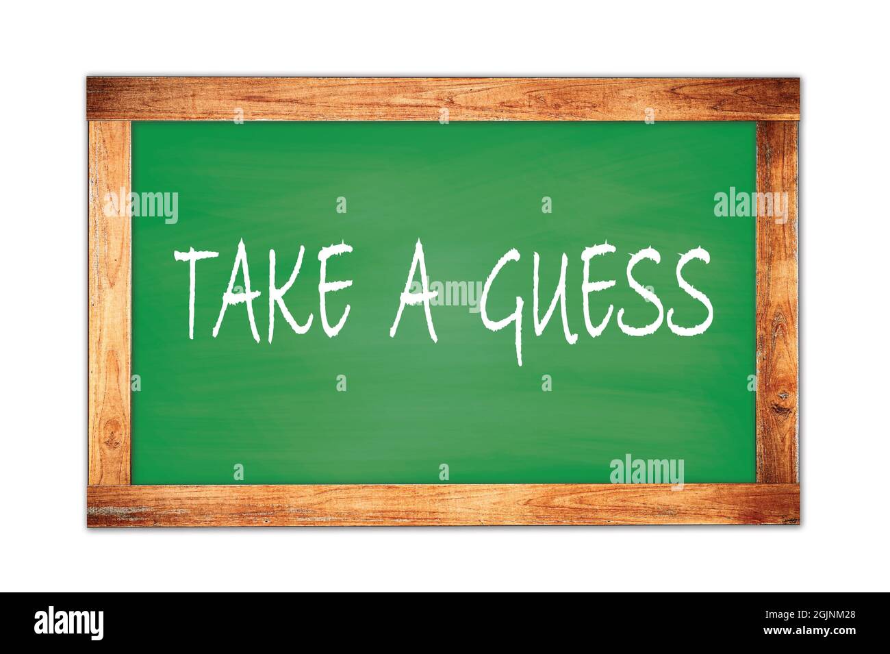 NEHMEN Sie Eine VERMUTUNG Text auf grünen Holzrahmen Schule Tafel geschrieben. Stockfoto