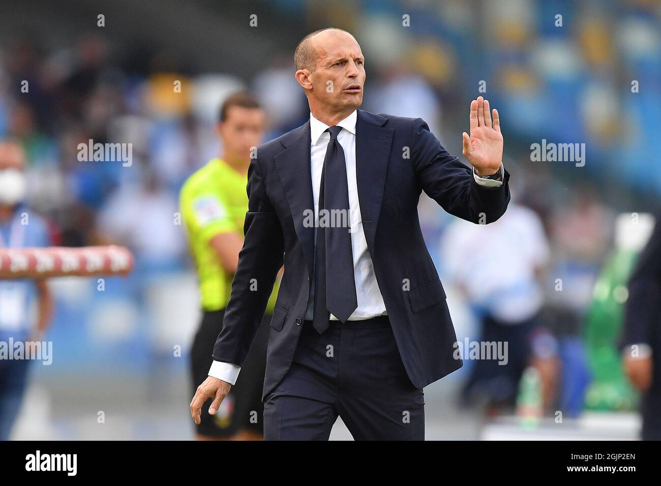 Diego Armando Maradona Stadium, Neapel, Italien, 11. September 2021, Juventus' Cheftrainer Massimiliano Allegri zeigt sich während des Spiels der SSC Napoli gegen Juventus FC - Italienische Fußballserie A Stockfoto