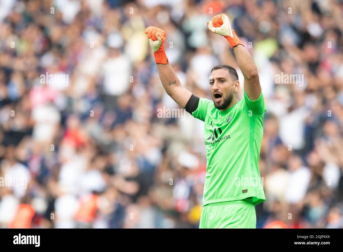 Gianluigi Donnarumma von Paris Saint-Germain in Aktion während des Ligue 1Uber Eats-Spiels zwischen Paris Saint Germain und Clermont im Parc des Princes am 11. September 2021 in Paris, Frankreich. Foto von David Niviere/ABACAPRESS.COM Stockfoto