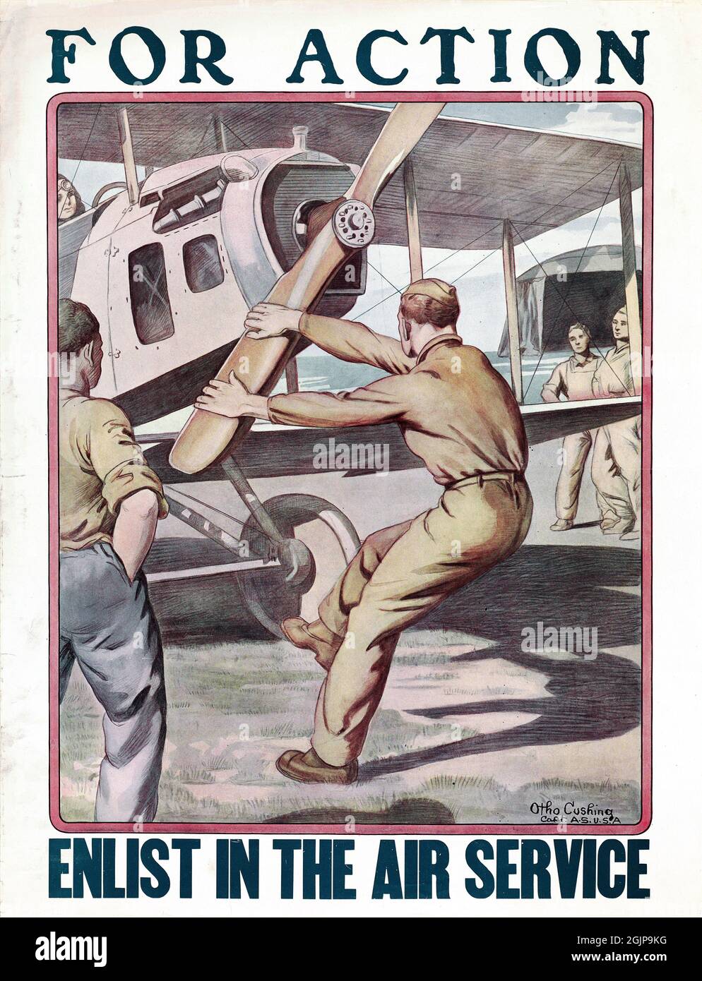 „for Action - Enlist in the Air Service“-Rekrutierungsplakat für den Zweiten Weltkrieg von Otto Cushing, 1914-18 Stockfoto