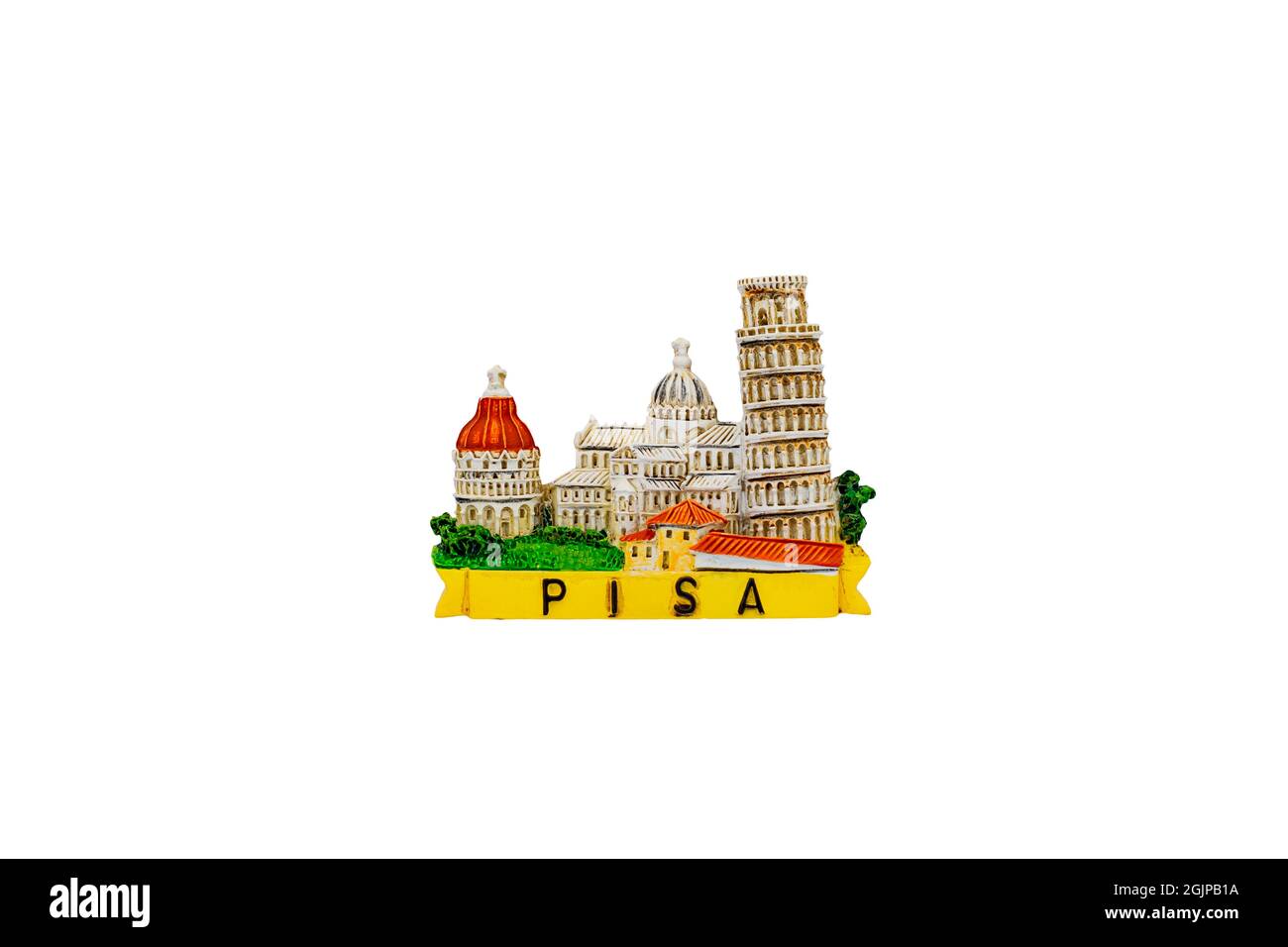Der Reisekühlschrank-Souvenir-Magnet – Pisa, Italien. Auf weißem Hintergrund Stockfoto