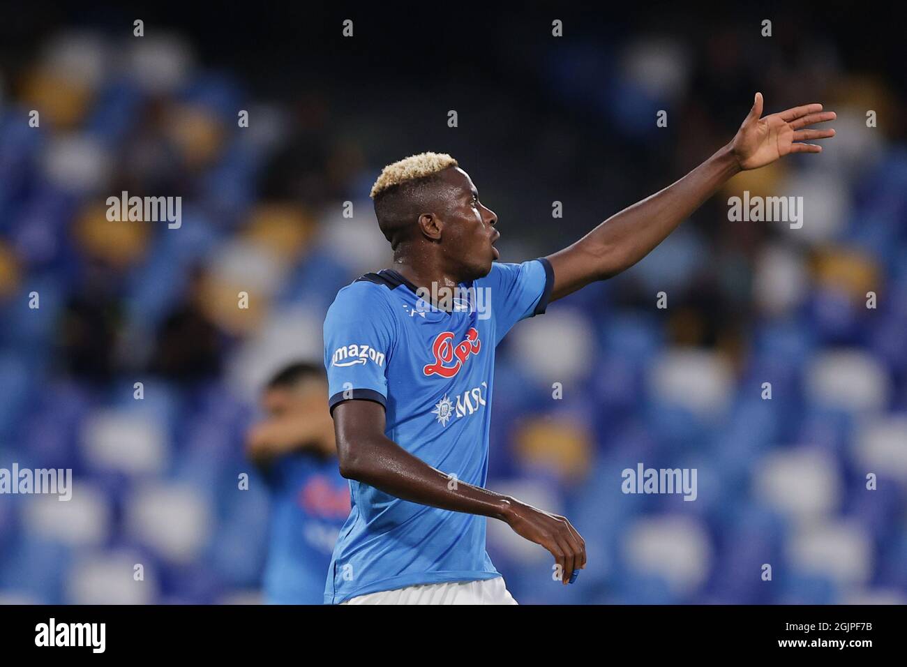 Napoli, Italien. September 2021. Victor Osimhen vom SSC Napoli reagiert während des Fußballspiels der Serie A 2021/2022 zwischen dem SSC Napoli und dem FC Juventus im Stadion Diego Armando Maradona in Napoli (Italien) am 11. September 2021. Foto Cesare Purini/Insidefoto Kredit: Insidefoto srl/Alamy Live News Stockfoto