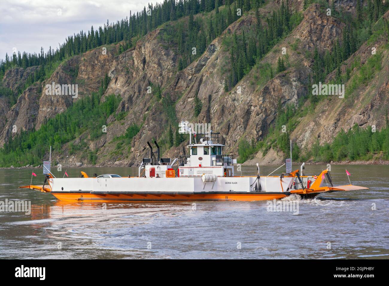 Kanada, Yukon Territory, Dawson City, Yukon River, Autofähre Stockfoto