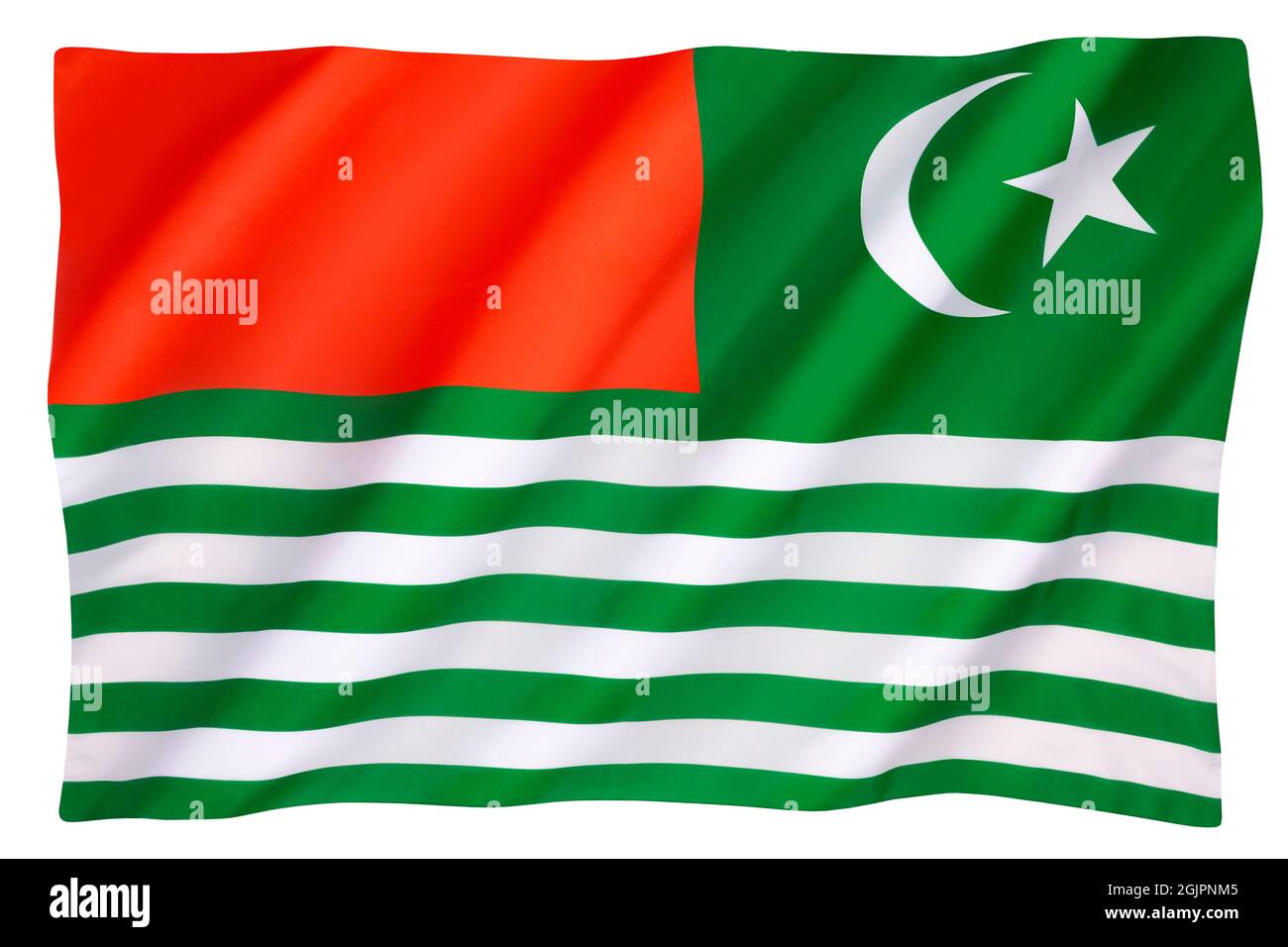 Die Flagge von Azad Kaschmir ist eine Staatsflagge, die das von Pakistan verwaltete Gebiet von Azad Kaschmir repräsentiert. Stockfoto