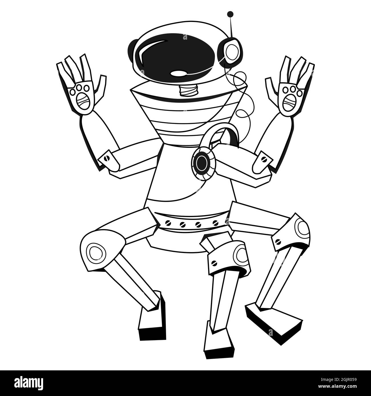 Umriss schwarze Linie Roboter Cartoon-Charakter für Kinder Farbbuch, Vektor. Stock Vektor