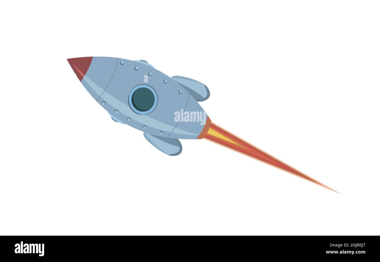 Weltraumrakete. Raumschiff. Isoliert auf weißem Hintergrund. Cartoon-Stil. Flaches Design. Vektor Stock Vektor