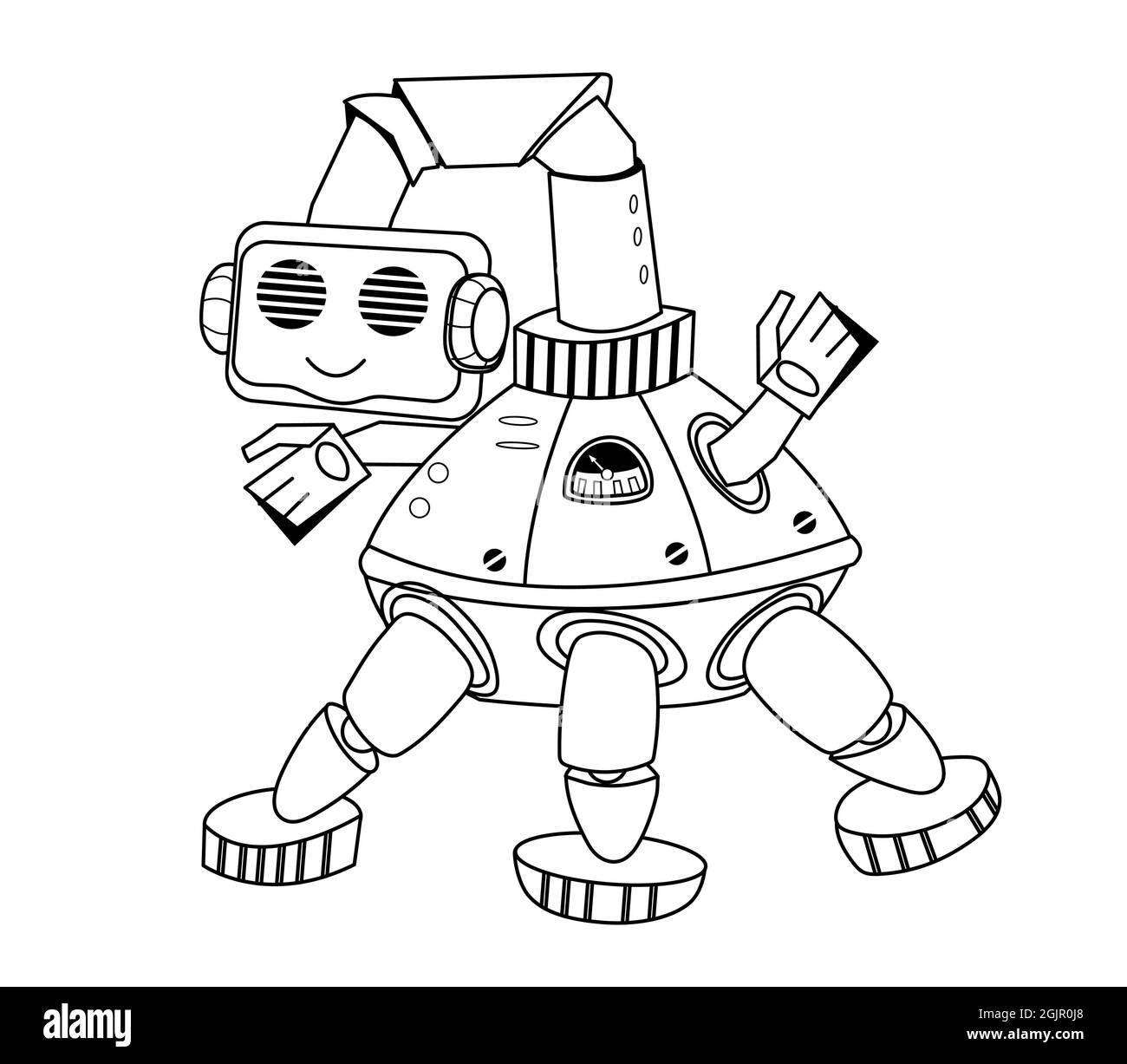Skizzieren niedlichen Roboter Zeichentrickfigur für Kinder Farbbuch, Vektor isoliert. Stock Vektor