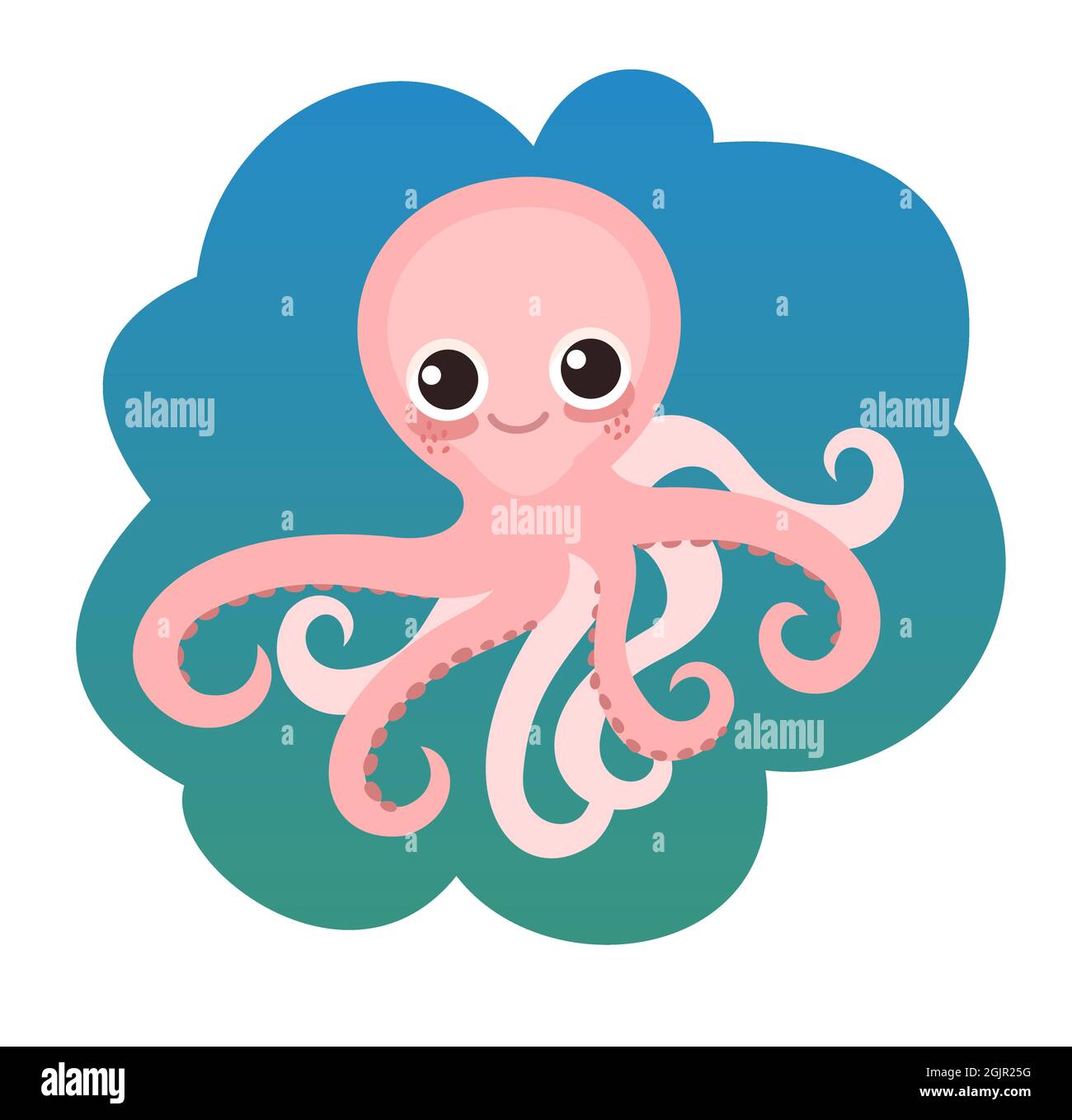 Octopus. Kleine Landschaft. Unterwasserwelt. Wilde Tiere. Meer, Meer. Sommerwasser. Isoliert auf weißem Hintergrund. Illustration im Cartoon-Stil. Flach Stock Vektor