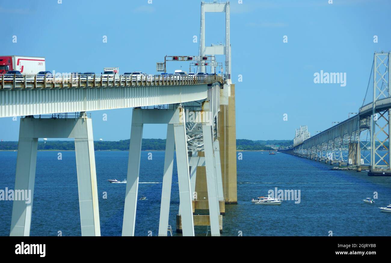 Maryland, USA - 15. August 2021 - Blick auf die Harry W Nice Memorial Bridge im Sommer Stockfoto