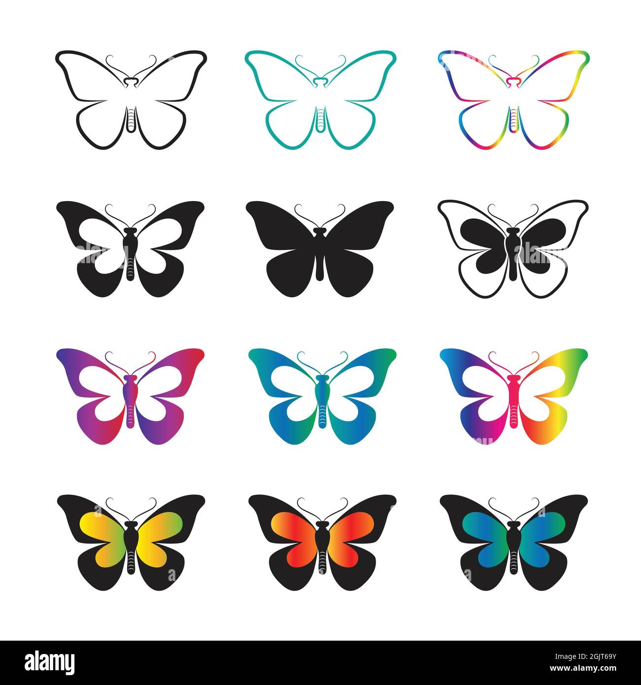Vektor-Gruppe von Schmetterling auf weißem Hintergrund. Leicht editierbare Vektorgrafik mit Ebenen. Wilde Tiere. Stock Vektor