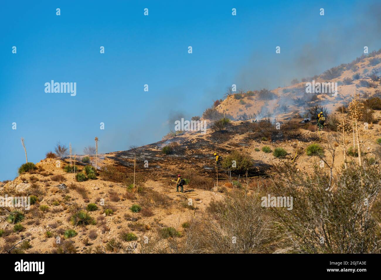 Der Feuerwehrmann kämpfte mit wildem Feuer in Los Angeles, Kalifornien Stockfoto