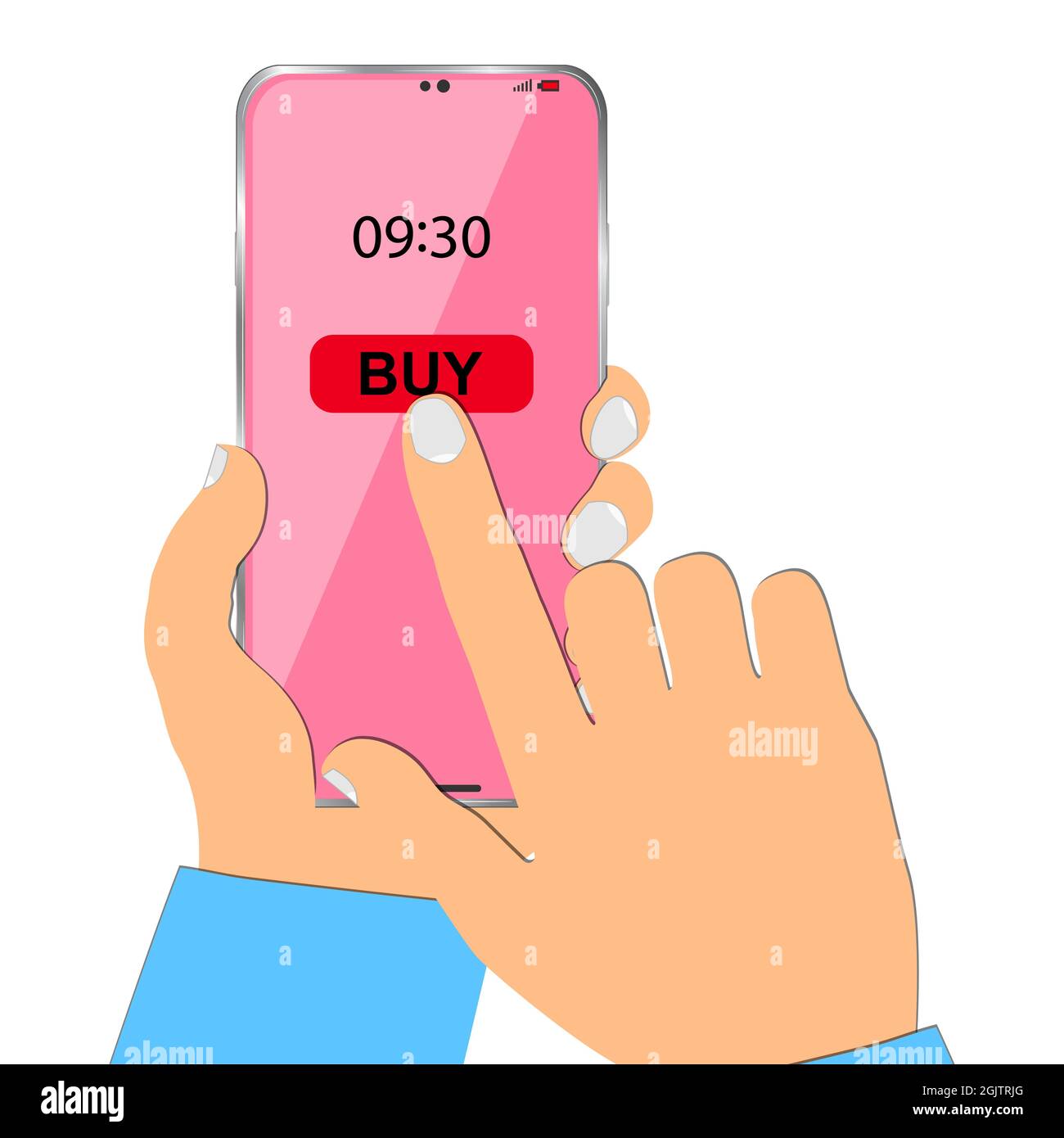 Smartphone in der Hand. Bestellung von Waren online. Vektorgrafik. Stock Vektor