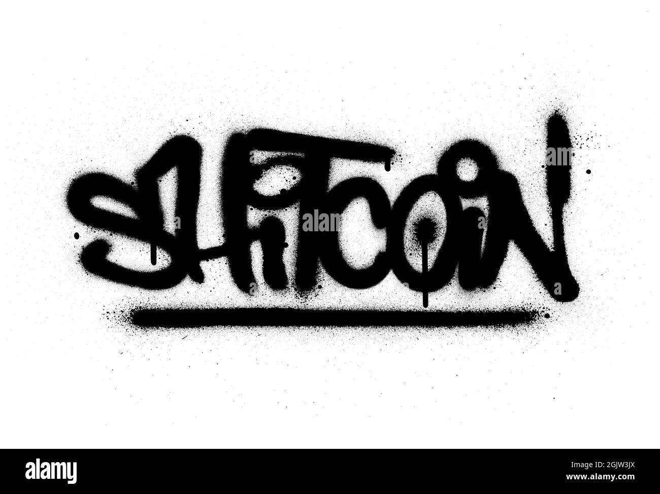 Graffiti Shitcoin Wort in schwarz über weiß gesprüht Stock Vektor