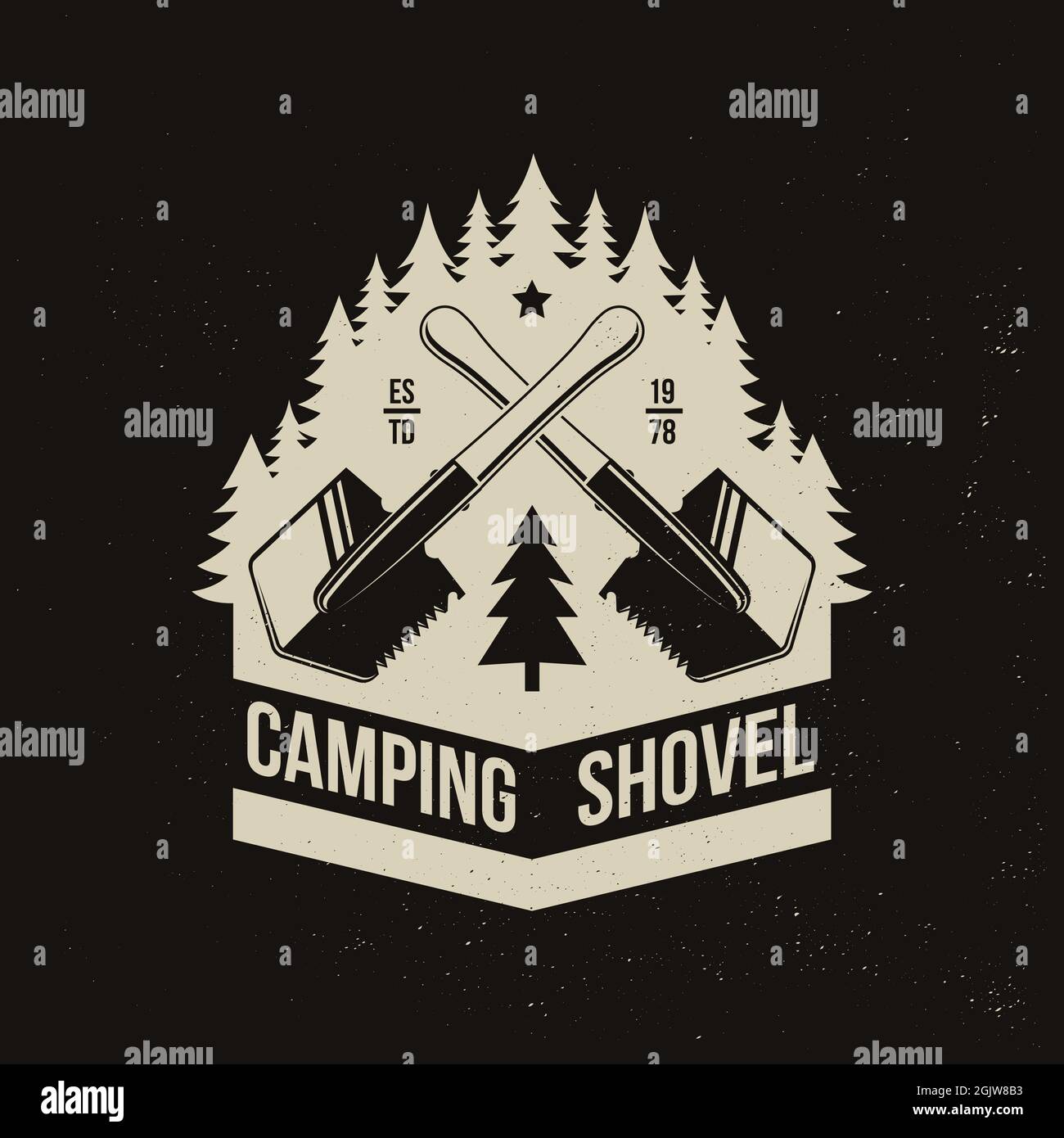 Campingschaufel. Outdoor-Abenteuer. Vektorgrafik. Konzept für Hemd oder Logo, Print, Stempel oder T-Shirt. Vintage Typografie Design mit Camper Schaufel Stock Vektor