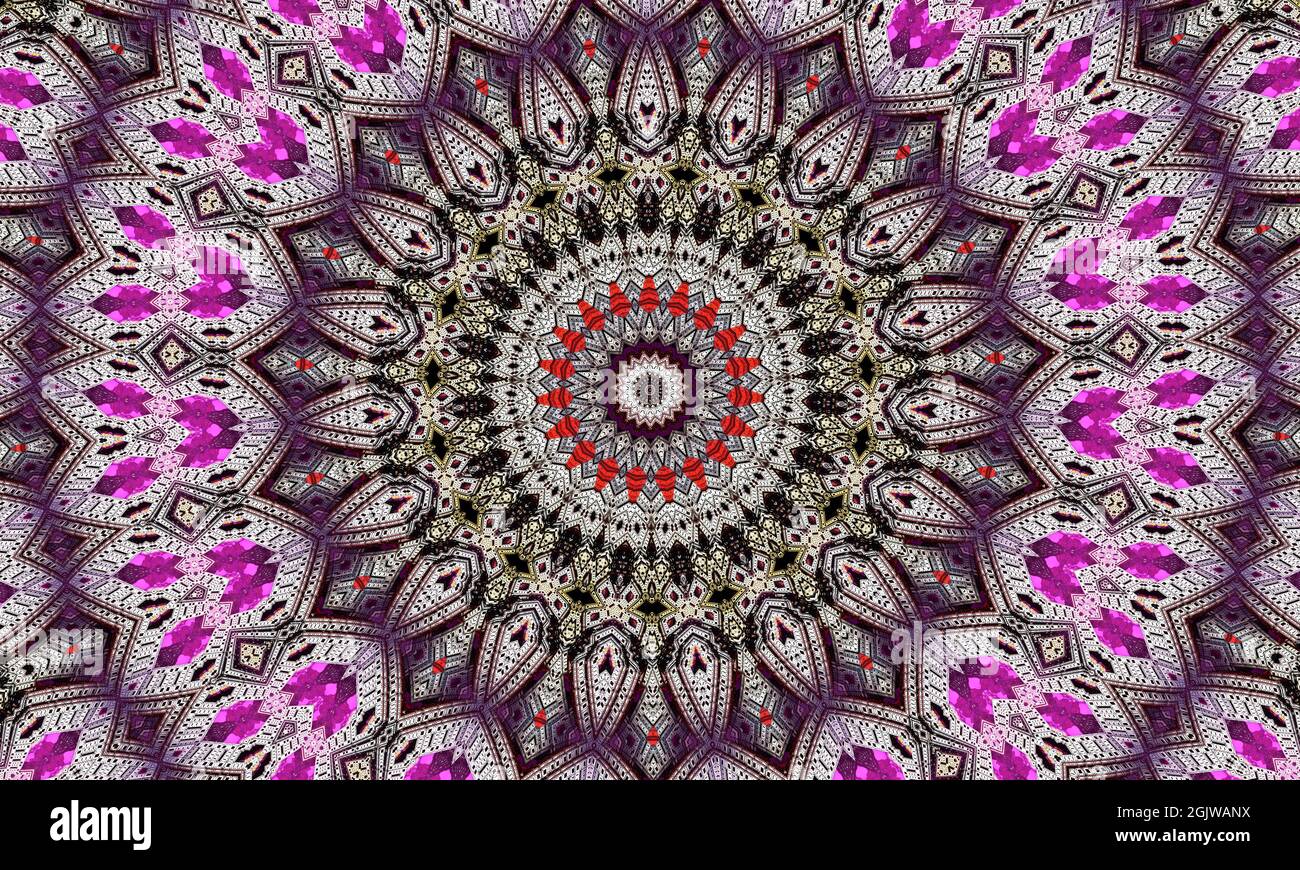 Lila wiederholen Blume verzieren Mandala Muster Hintergrund - abstrakte symmetrische Ornament Tapete Grafik Stockfoto