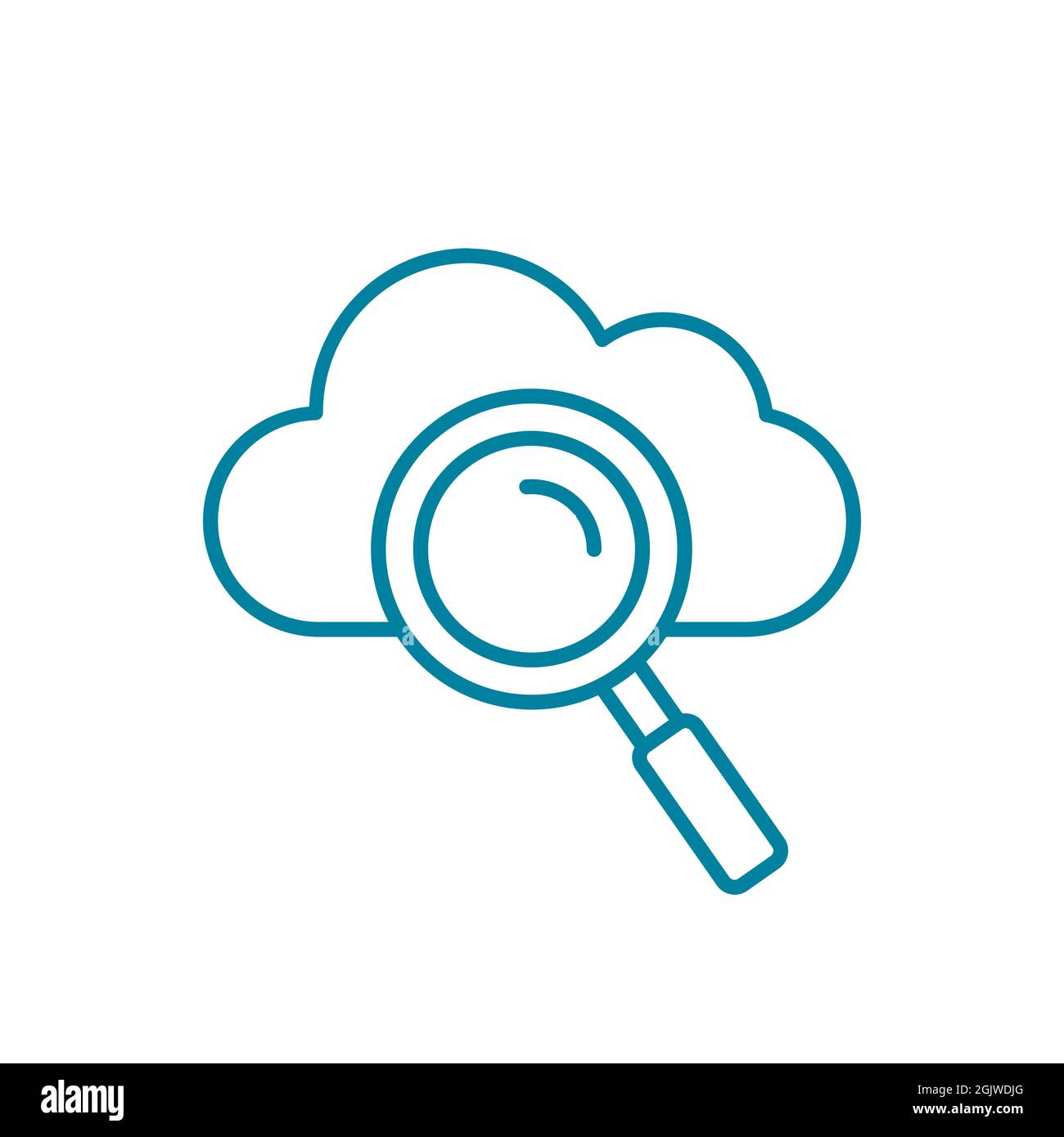 Symbol für die Suchwolkenlinie. Lupe und Wolke. Suche nach Online-Datenbank-Konzept. Big-Data-Framework. Online-Speichertechnologie. Datenanalyse. Stock Vektor