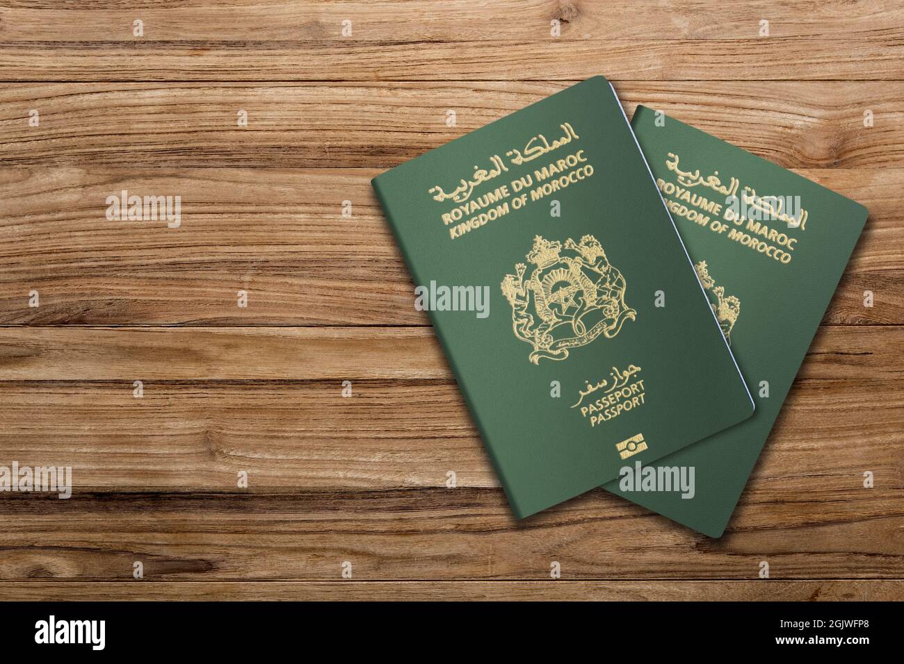 marokko Passport auf Holz Linien Hintergrund Banner mit Copy Space Stockfoto