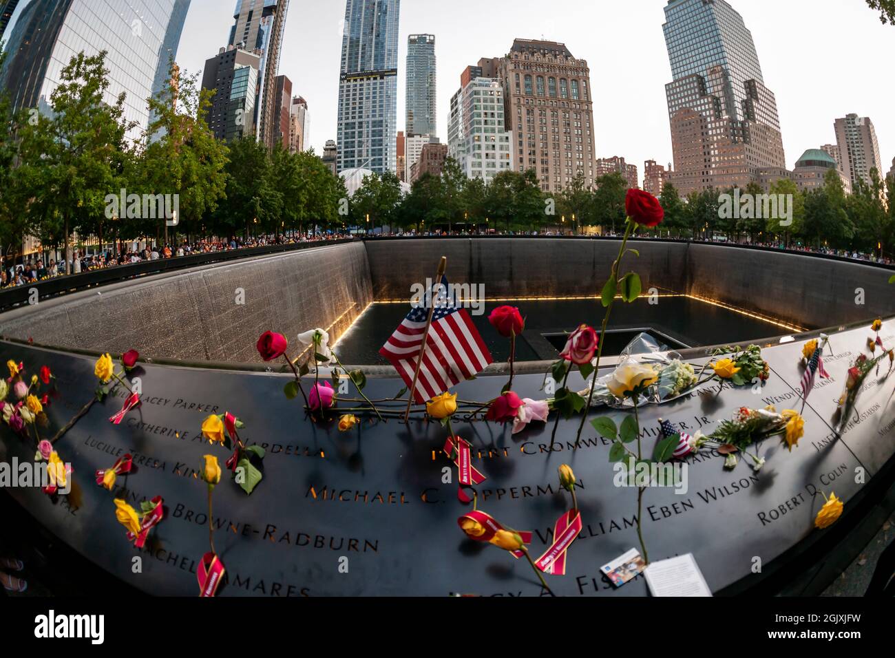 Das 9/11 Memorial in New York am Samstag, den 11. September 2021, am 20. Jahrestag der Terroranschläge vom 11. September 2001. (© Richard B. Levine) Stockfoto