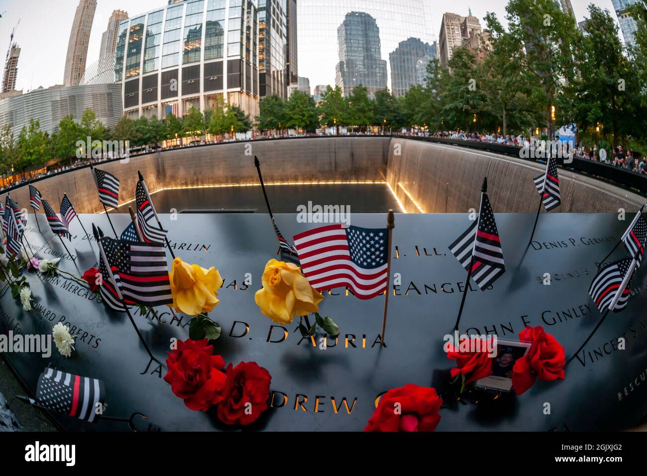 Das 9/11 Memorial in New York am Samstag, den 11. September 2021, am 20. Jahrestag der Terroranschläge vom 11. September 2001. (© Richard B. Levine) Stockfoto