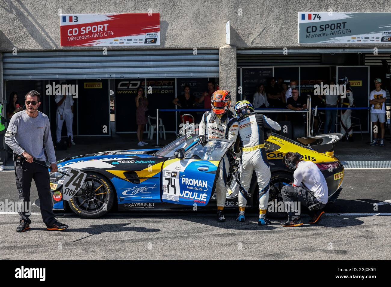 74 JOULIE Enzo (FRA), BAUD Sébastien (FRA), CD Sport, Mercedes-AMG GT4, Aktion beim 5. Lauf des Championnat de France FFSA GT - GT4 France 2021, vom 10. Bis 12. September 2021 auf dem Circuit de Lédenon, in Lédenon, Frankreich - Foto Marc de Mattia / DPPI Stockfoto