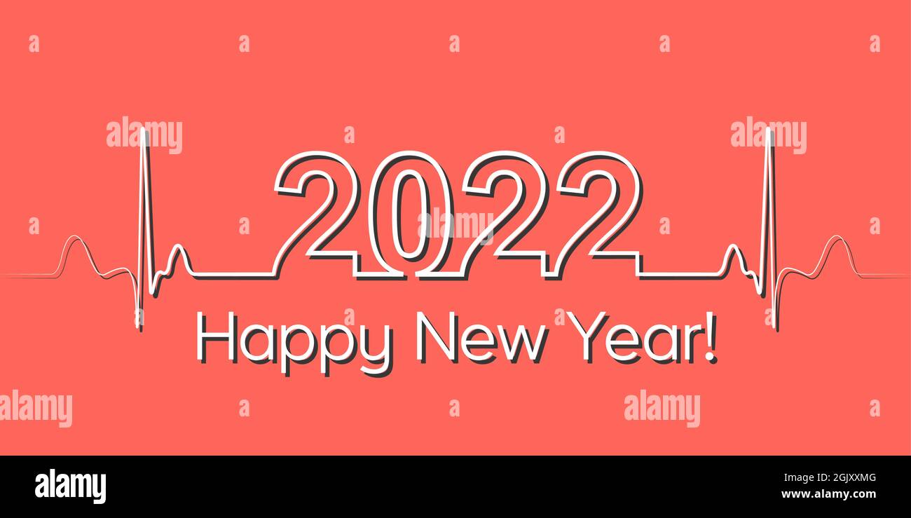 Medizinisches Weihnachtsbanner 2022 glückliches neues Jahr, Vektorwellen-Kardiogramm im Stil von 2022, gesundes Lifestyle-Konzept, 3D-Effekt Stock Vektor