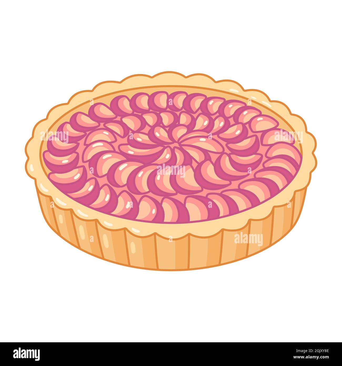 Cartoon Pflaume oder Pfirsich Pie Zeichnung. Einfache, handgezeichnete süße Tarte. Isolierte Vektor-Clip-Art-Illustration. Stock Vektor