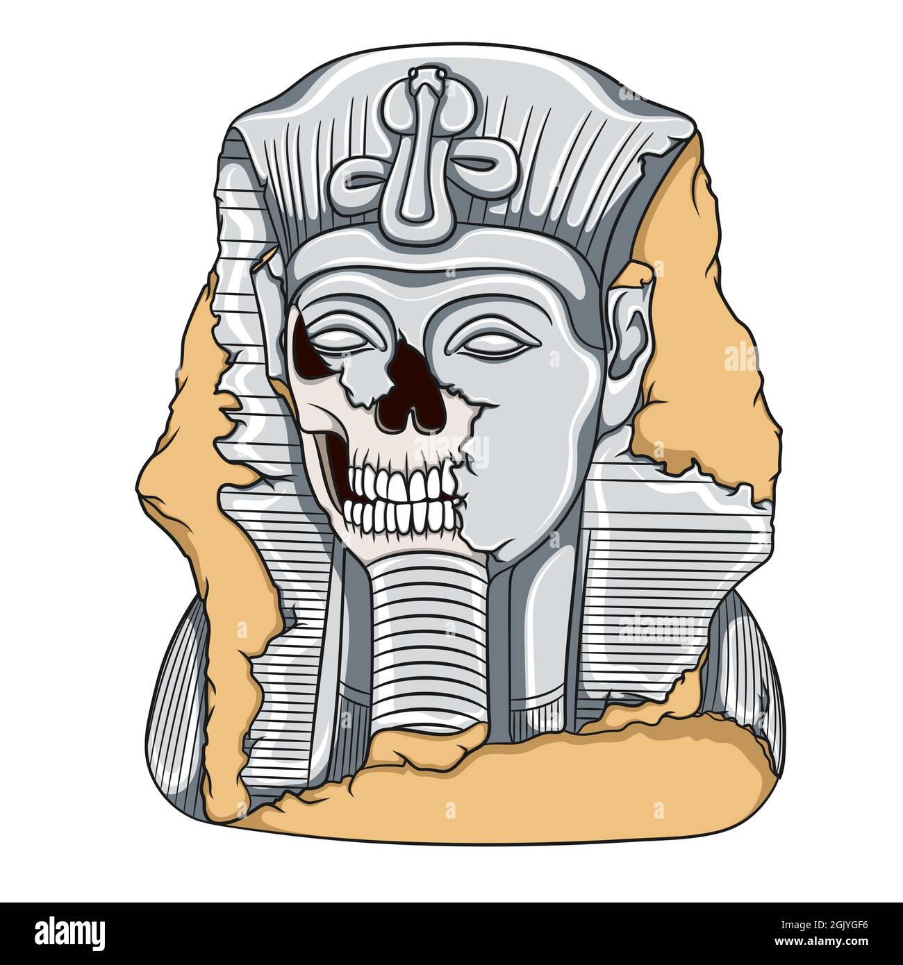 Alte pharao Statue eines Schädels. Farbvektordarstellung auf weißem Hintergrund. Stock Vektor