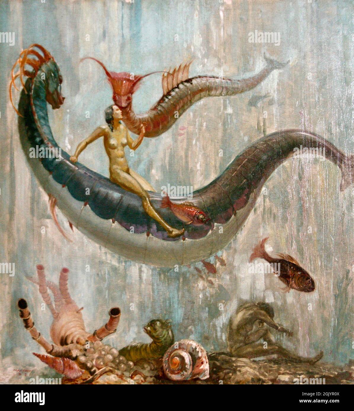 Max Frey Artwork - Unterwasser-Szene - 1931 - seltsame Fabelwesen und eine  nackte Frauengöttin stehen in den Tiefen des Ozeans oder ist es ein  Aquarium Stockfotografie - Alamy