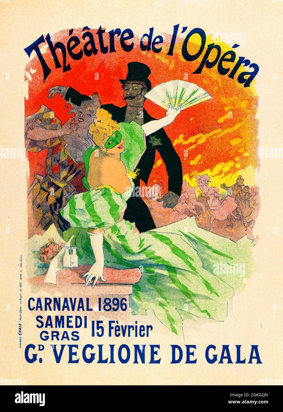 Carnaval, Teatre de L’Opera, Vintage Poster Werbung Karneval Gala im Operntheater am Samstag, 15. Februar von Jules Chéret, 1896. Stockfoto