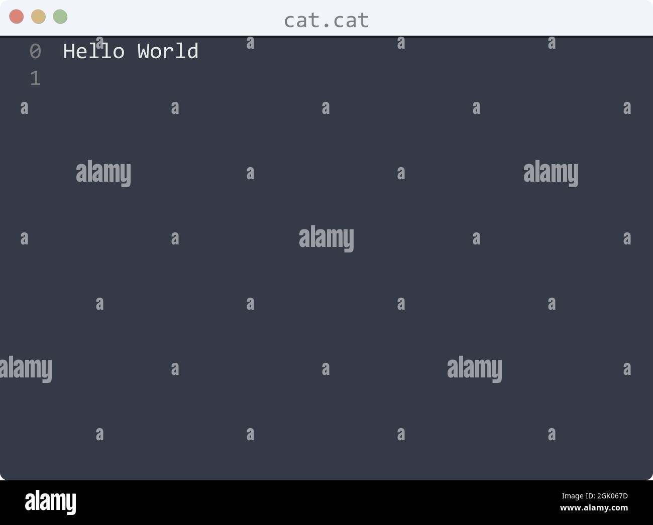 CAT language Hello World Programmbeispiel im Editor-Fenster Illustration Stock Vektor