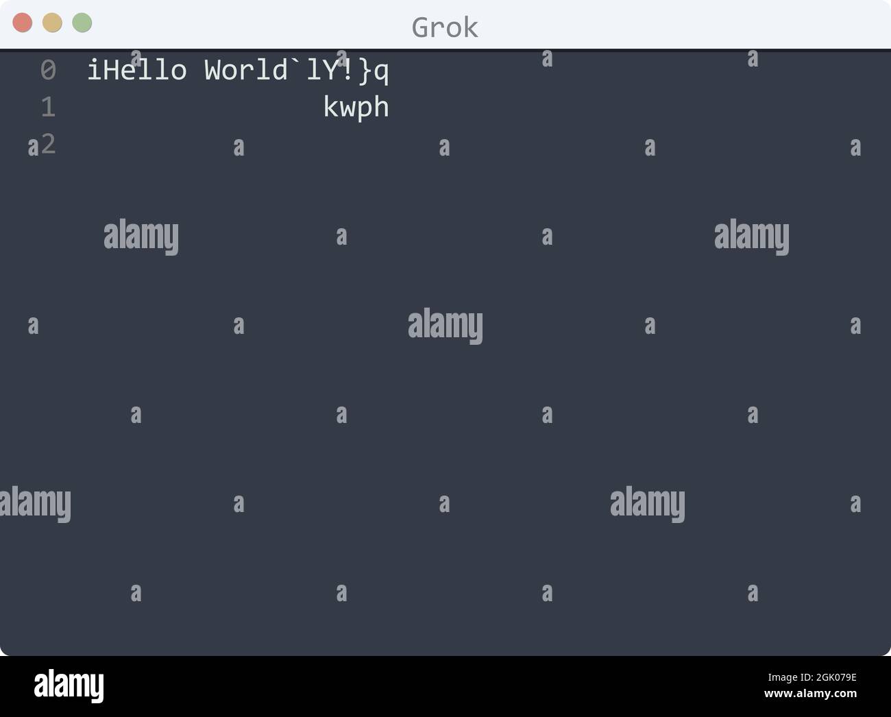 Grok Sprache Hallo Welt Programm Beispiel in Editor-Fenster Illustration Stock Vektor