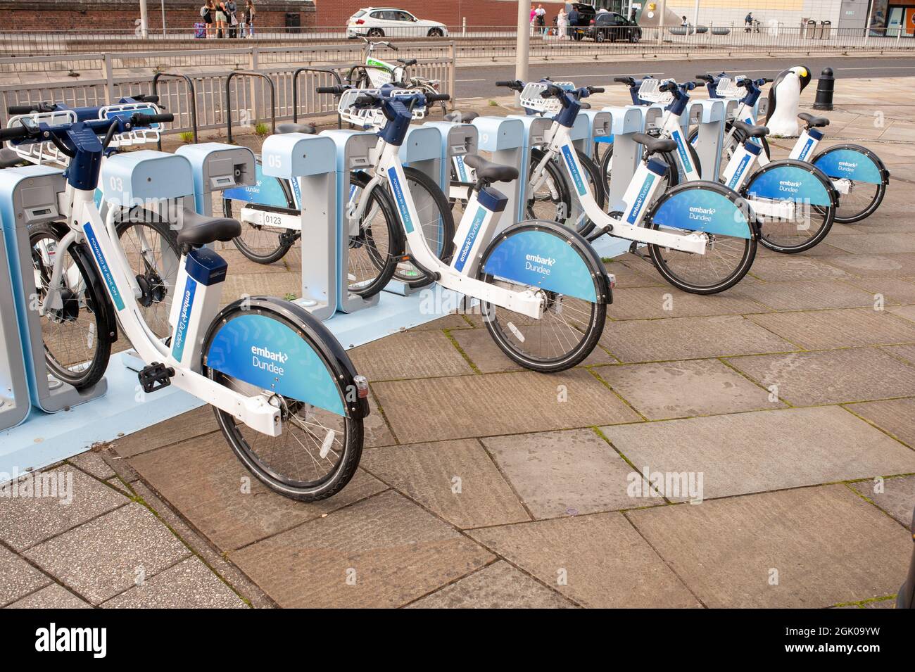 Ride On wurde vom Stadtrat von Dundee zum exklusiven Betreiber von E-Bike-Sharing-Services in der Stadt gewählt. Stockfoto