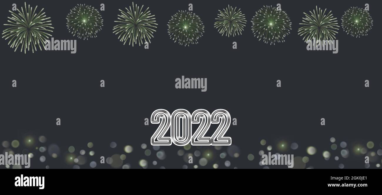 Frohes neues Jahr 2022 Grußkarte mit Feuerwerk Stockfoto