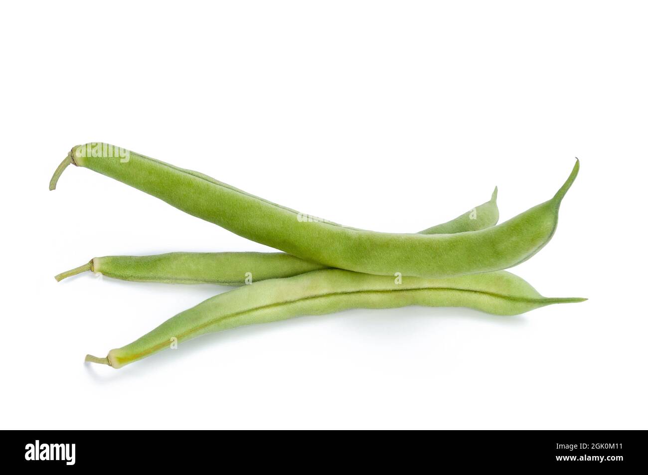 Frische reife grüne Bohnenschoten isoliert auf weißem Hintergrund Stockfoto