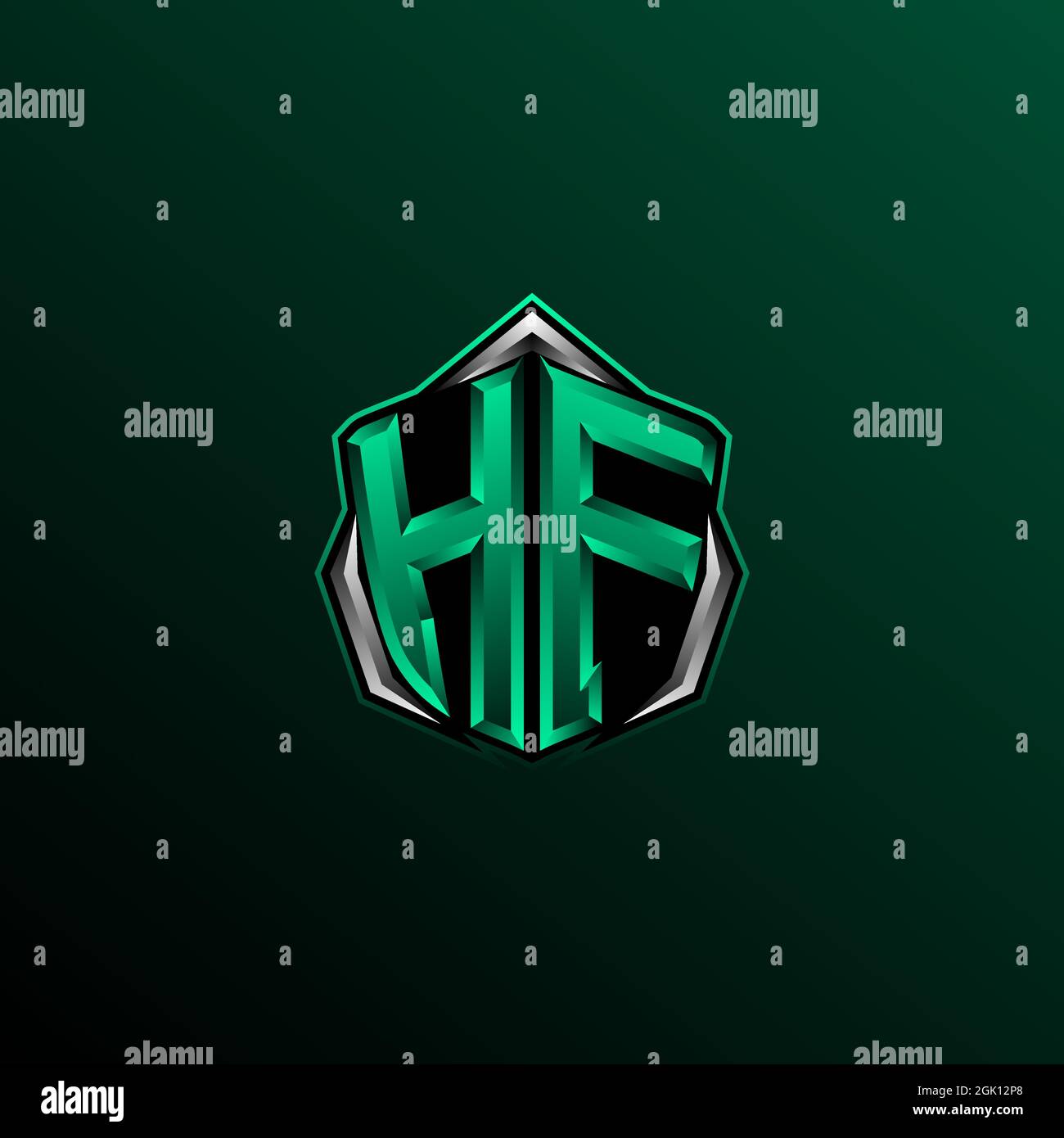 Anfängliches HF-Logo-Design, anfängliches HF-Logo-Design im Shield-Stil, Logo für Spiele, eSport, Community oder Unternehmen. Stock Vektor