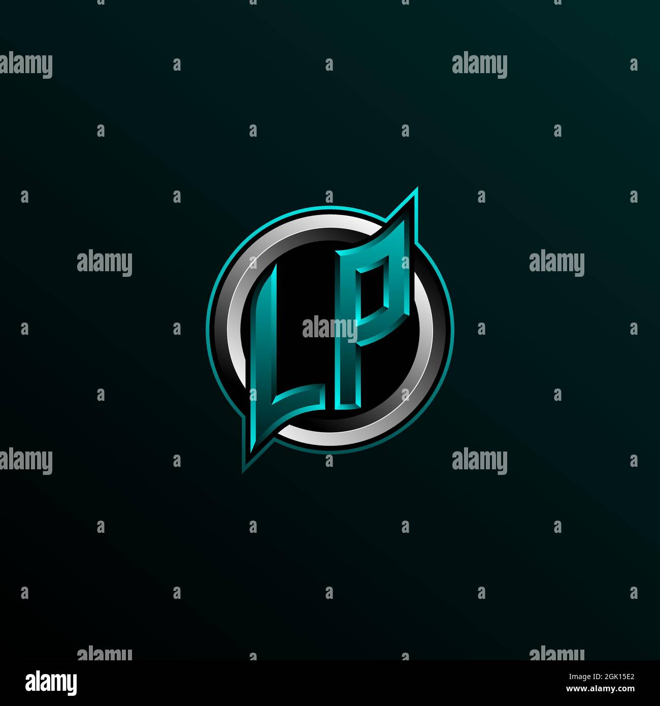 Anfängliches LP-Logo, anfängliches LP-Logo im Circle-Stil, Logo für Spiele, eSport, Community oder Unternehmen. Stock Vektor