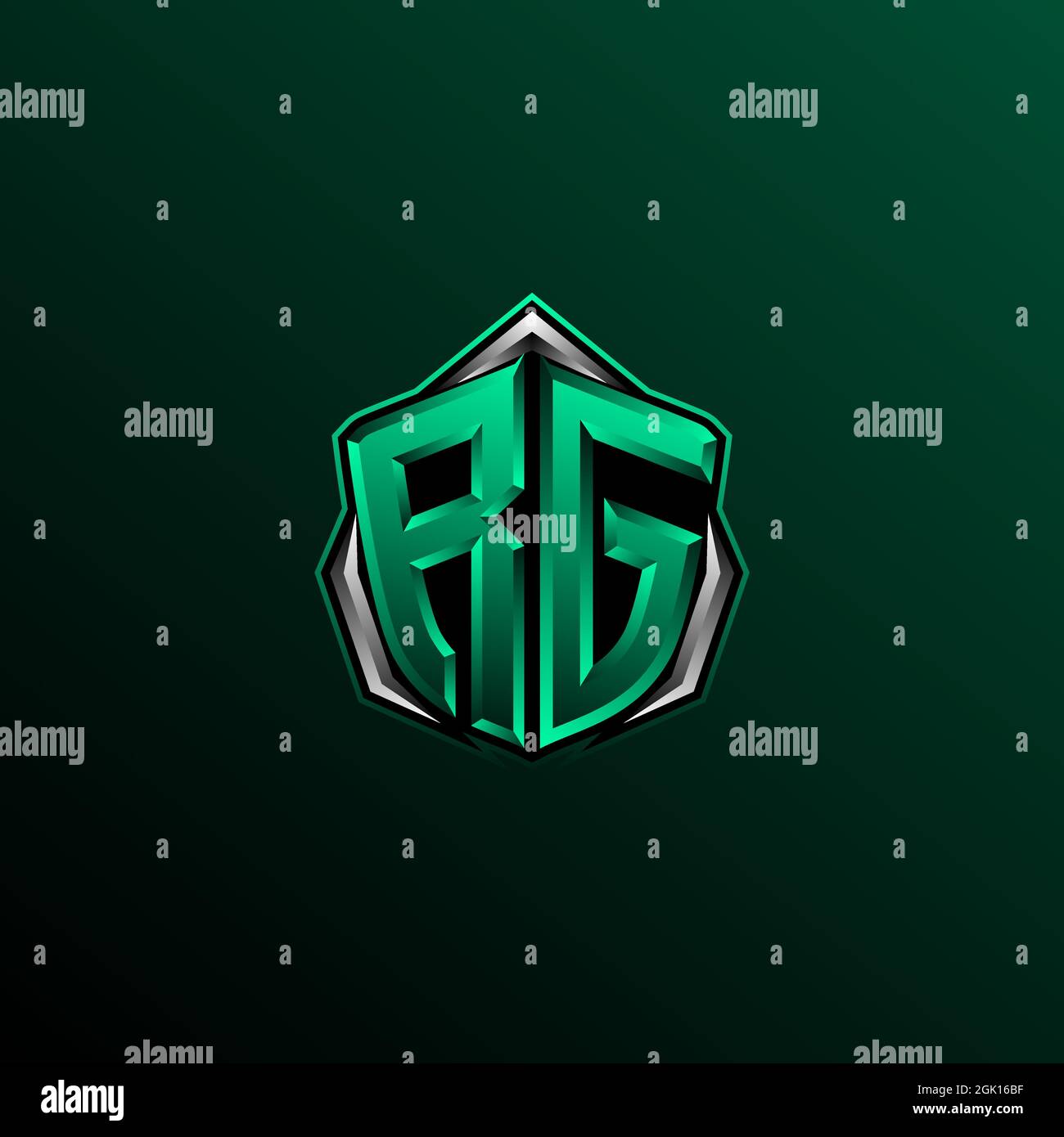 Ursprüngliches RG-Logo-Design, anfängliches RG-Logo-Design mit Shield-Stil, Logo für Spiele, eSport, Community oder Unternehmen. Stock Vektor