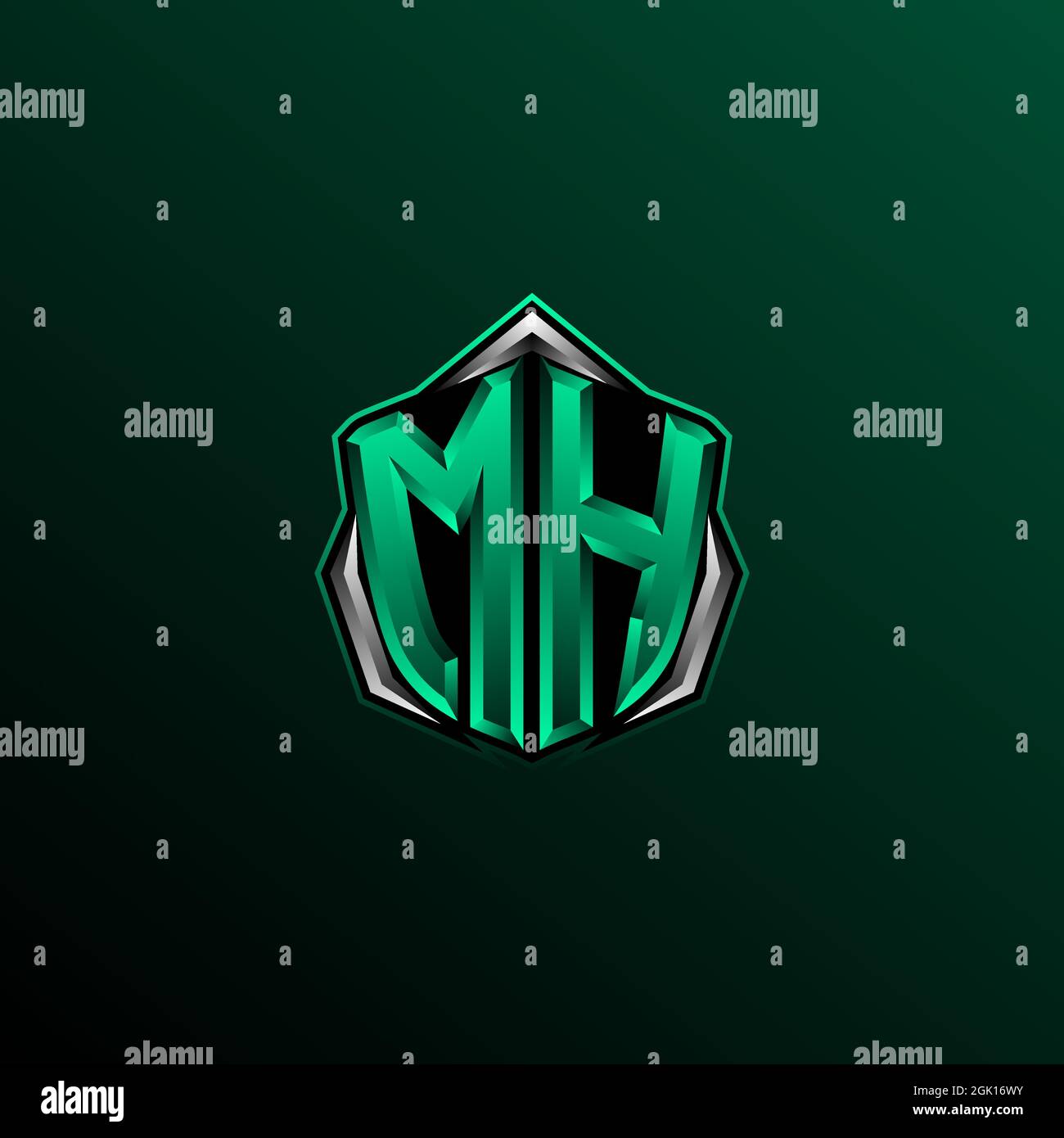Erstes MH-Logo-Design, erstes MH-Logo-Design mit Shield-Stil, Logo für Spiele, eSport, Community oder Unternehmen. Stock Vektor